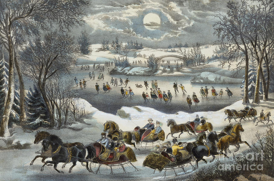 Central Park in Winter Painting by Currier and Ives