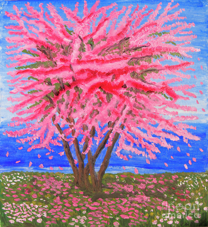 Cercis tree, oil painting #2 Painting by Irina Afonskaya