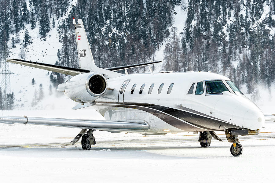 Cessna 560 XLS Bizjet Over Snow Park St. Moritz Photograph by Roberto