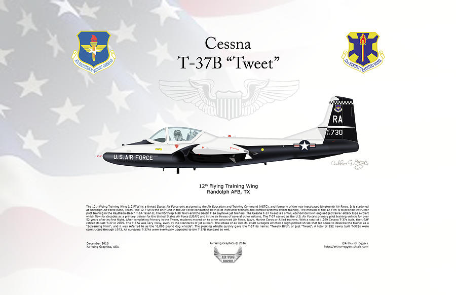 Cessna T-37B Tweet FLAG BACKGROUND Digital Art by Arthur Eggers