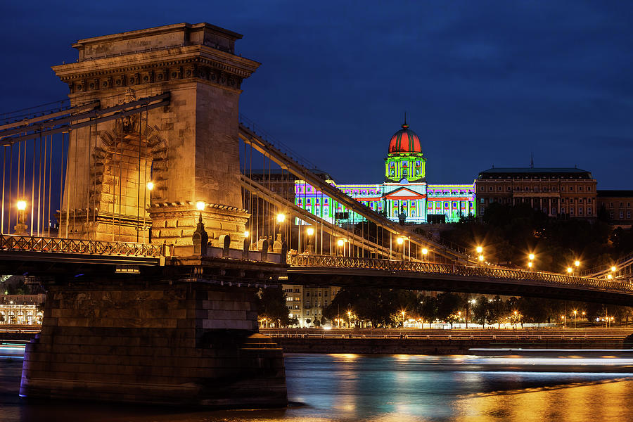 Castle Photograph - Chain Bridge and Buda Castle in Budapest at Night #1 by Artur Bogacki