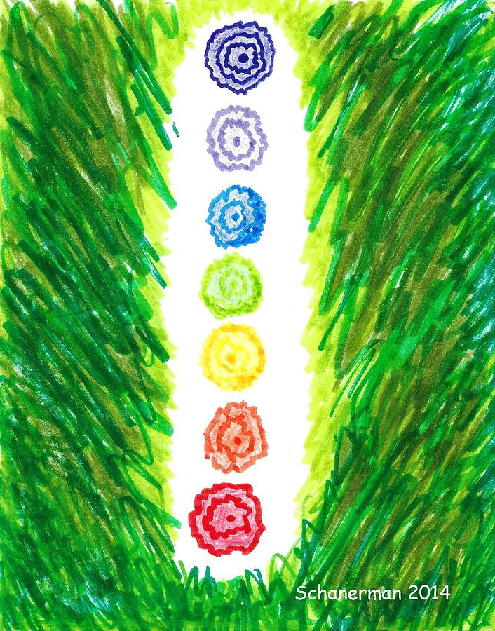 Colored Markers Drawing - Chakra Garden #1 by Susan Schanerman