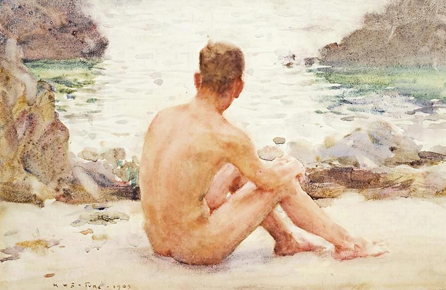 Charlie Seated on the Sand #1 Painting by Henry Scott Tuke