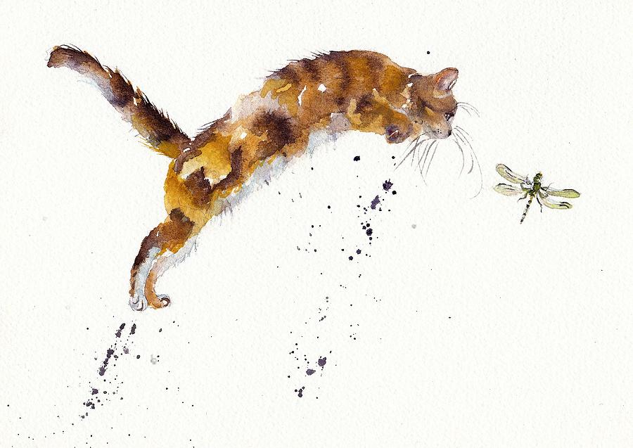 Chasing the Dragon - Leaping Cat Painting by Debra Hall