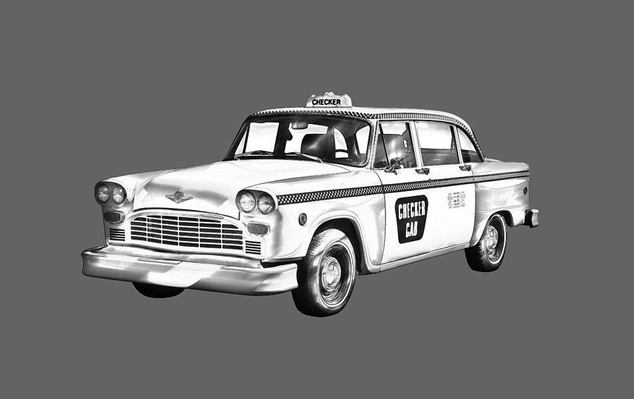 Black And White Photograph - Checkered Taxi Cab Illustrastion #1 by Keith Webber Jr