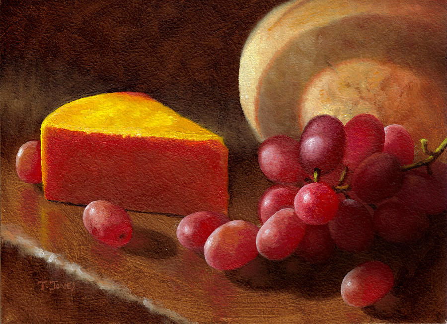Cheese Wedge and Grapes Painting by Timothy Jones