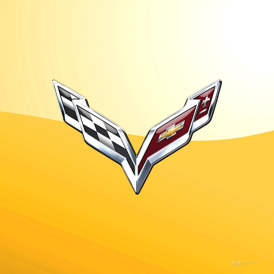 Transportation Photograph - Chevrolet Corvette 3D Badge on Yellow by Serge Averbukh