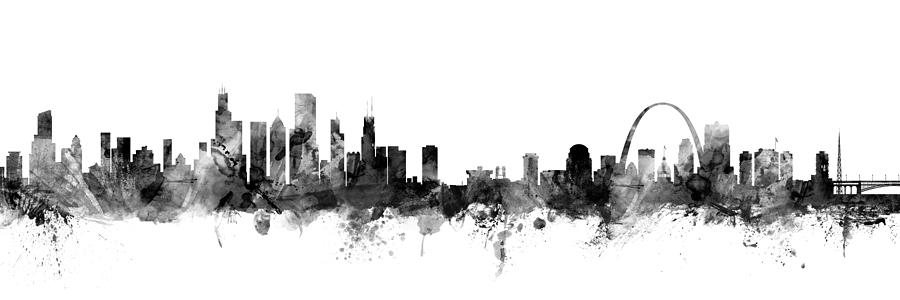 Chicago Digital Art - Chicago and St Louis Skyline Mashup #1 by Michael Tompsett