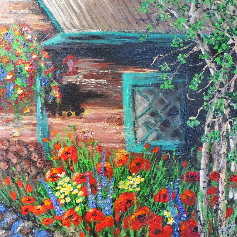 Chicago Creek Cabin Painting by Marilyn Quigley