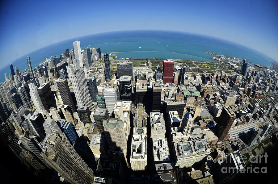 Chicago Downtown Buildings Fisheye Round World #1 Photograph by Lane Erickson