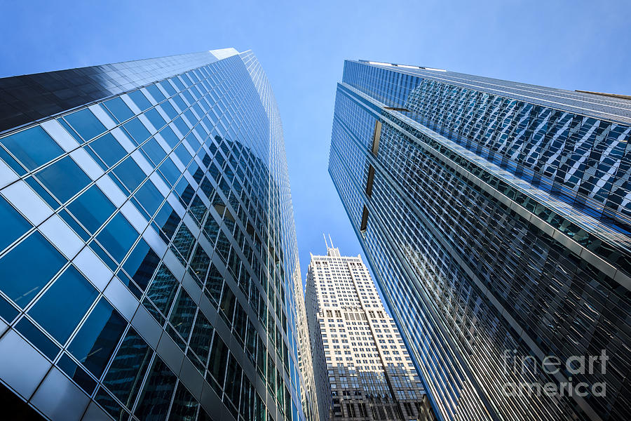 Chicago Downtown City Office Buildings Upward View #1 Photograph by Paul Velgos