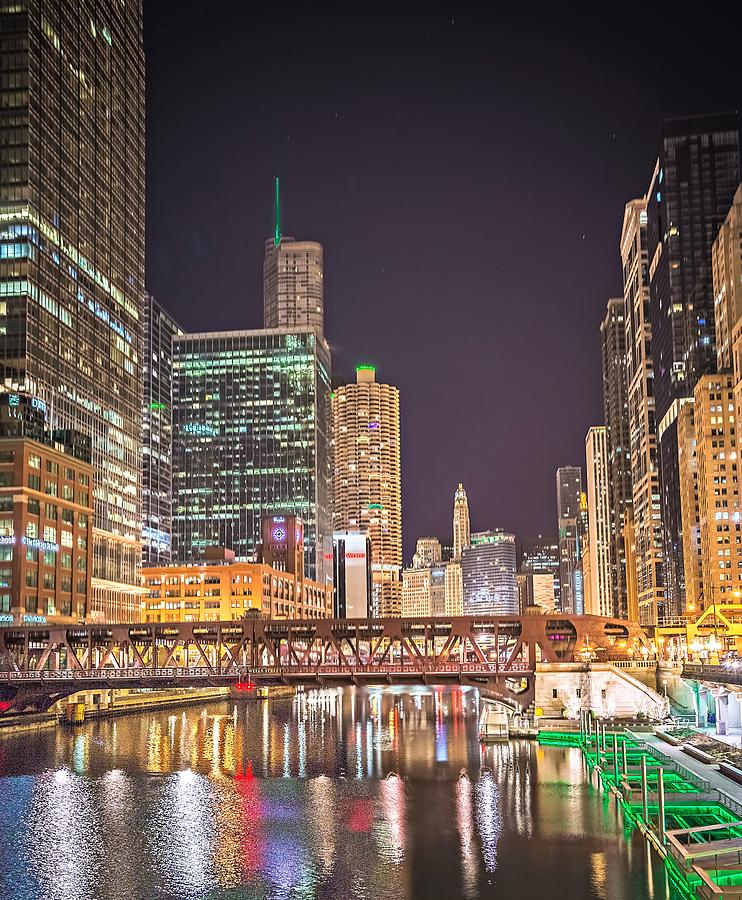 Chicago Illinois City Skyline At Night Time #1 Photograph by Alex Grichenko