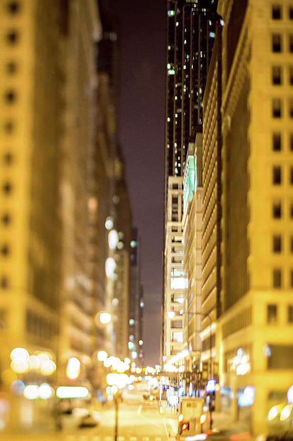 Chicago Illinois Tilt Effect Cityscape At Night #1 Photograph by Alex Grichenko