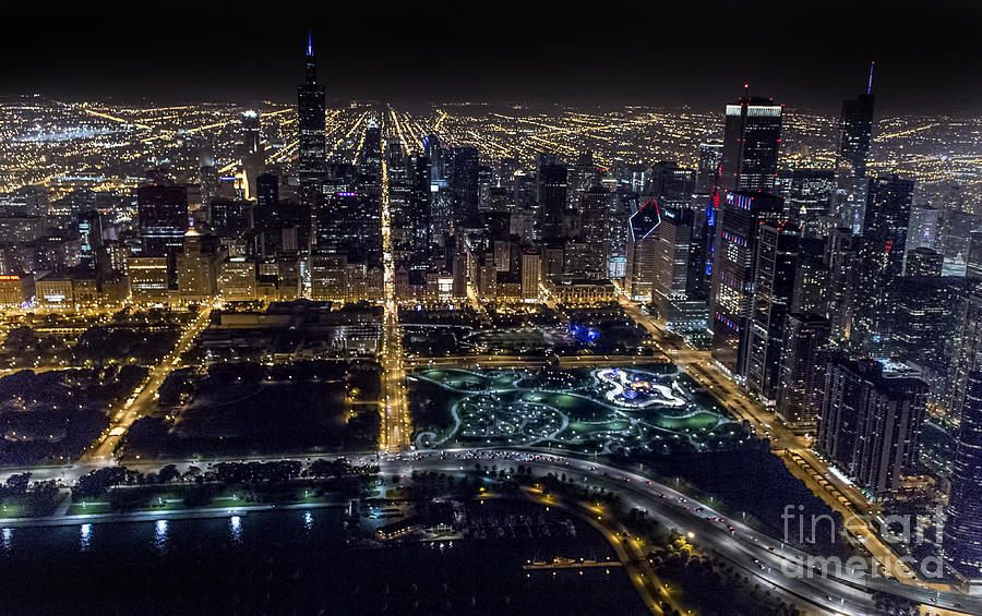Chicago Night Skyline Aerial Photo #1 Photograph by David Oppenheimer