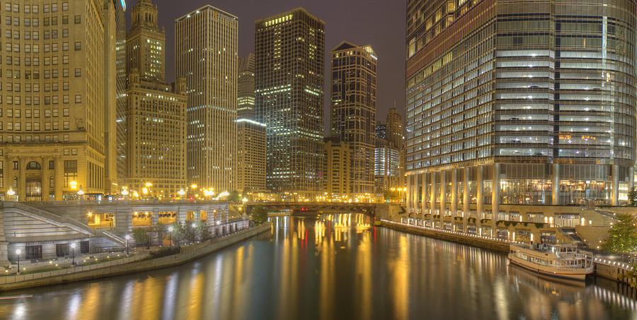 Chicago Photograph - Chicago River at Night #1 by Twenty Two North Photography