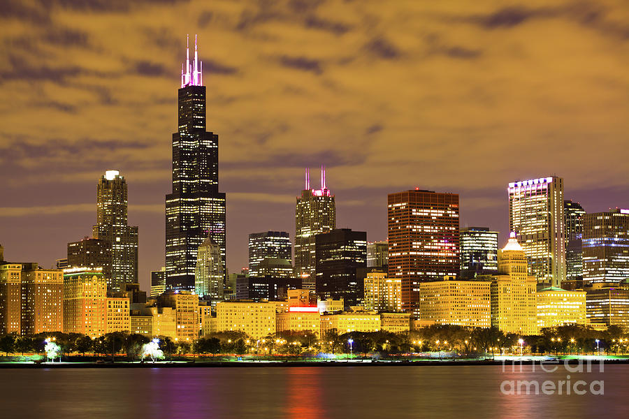 Chicago Skyline at Night #1 Photograph by Paul Velgos