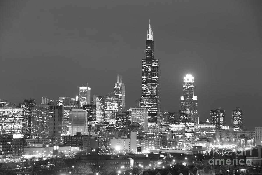 Chicago Skyline Black And White Photograph
