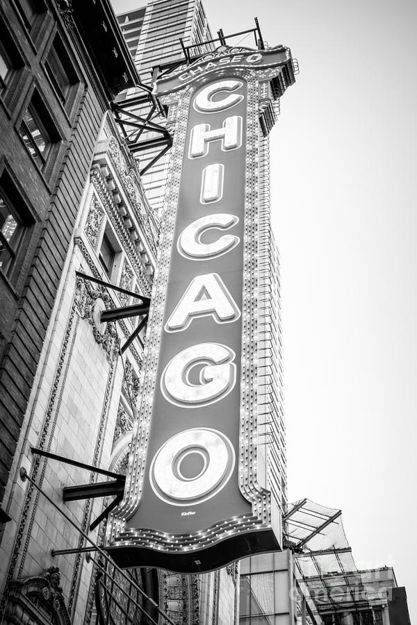 Chicago Theatre Sign Black and White Photo #1 Photograph by Paul Velgos