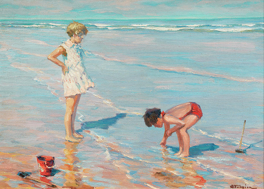 Fantasy Painting - Children on the beach #1 by Charles Garabed Atamian