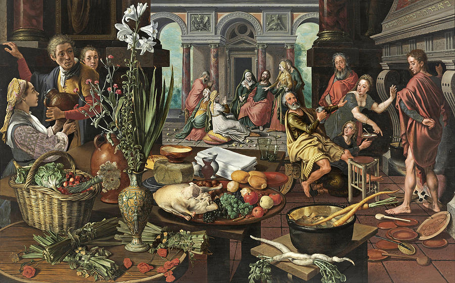 Christ in the House of Martha and Mary #4 Painting by Pieter Aertsen