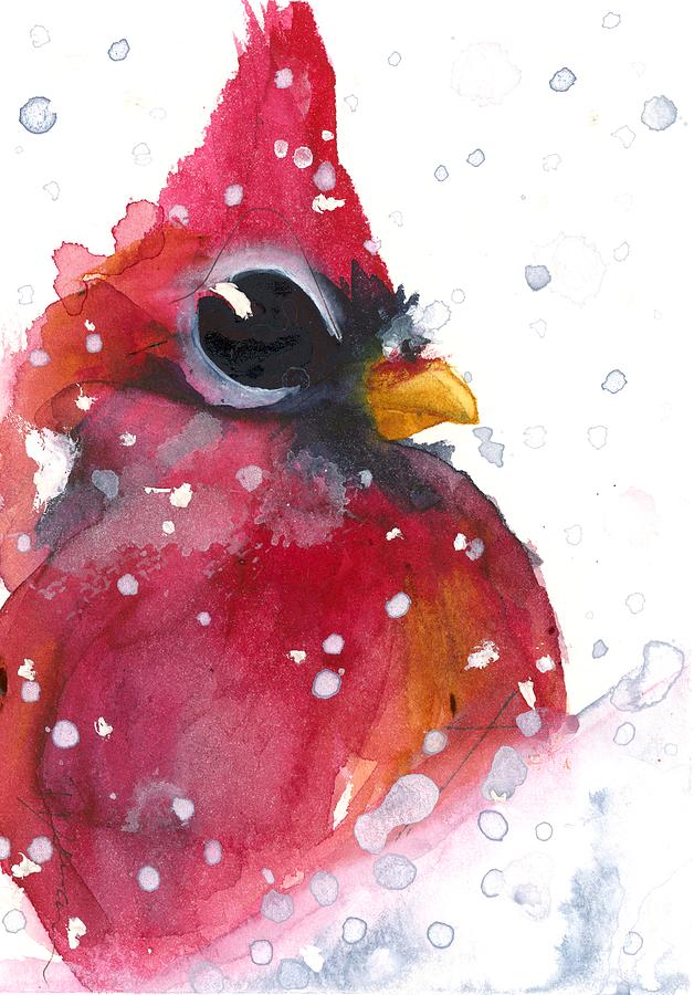 Snowy Cardinal Painting by Dawn Derman