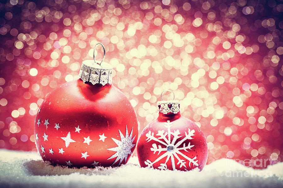 Christmas glass ball in snow. Glitter background #1 Photograph by Michal Bednarek