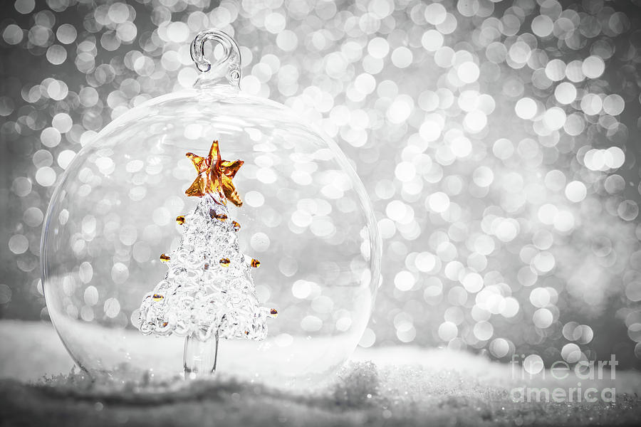 Christmas glass ball with crystal tree inside in snow #1 Photograph by Michal Bednarek