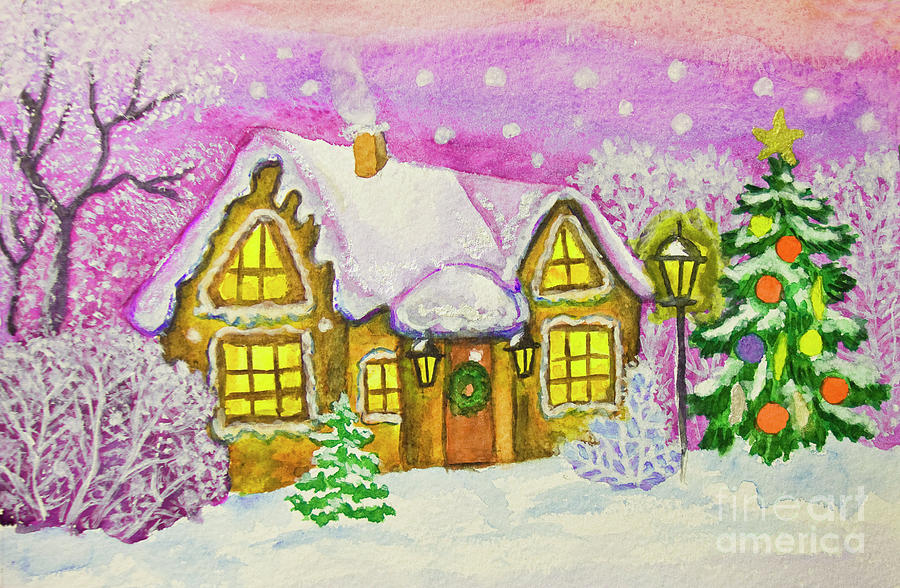 Christmas house #1 Painting by Irina Afonskaya