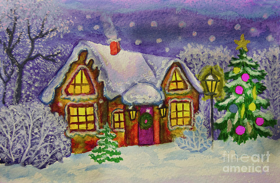 Christmas house, painting #2 Painting by Irina Afonskaya