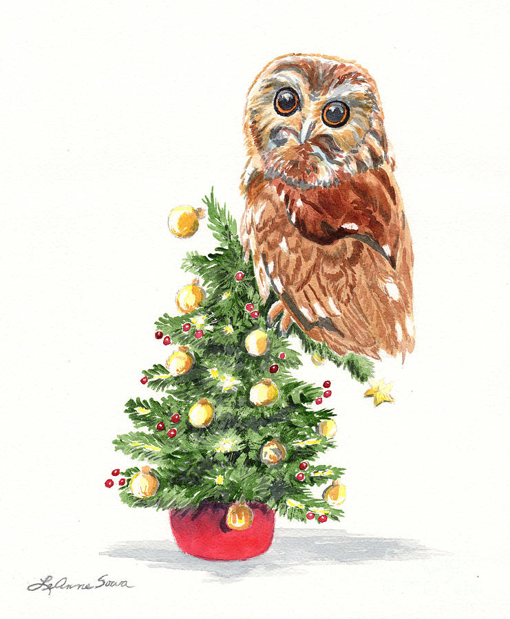 Christmas Owl #1 Painting by LeAnne Sowa