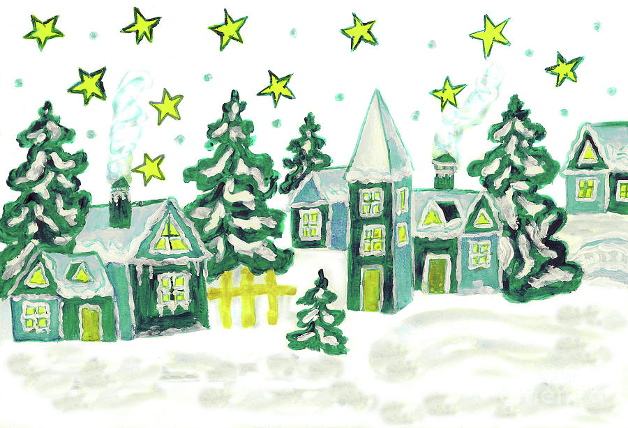 Christmas picture in green #1 Painting by Irina Afonskaya
