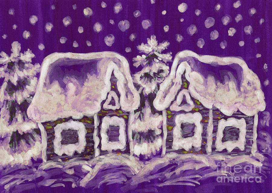 Christmas picture on crimson background #1 Painting by Irina Afonskaya
