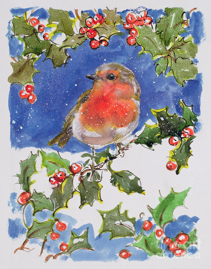 Christmas Robin Painting by Diane Matthes