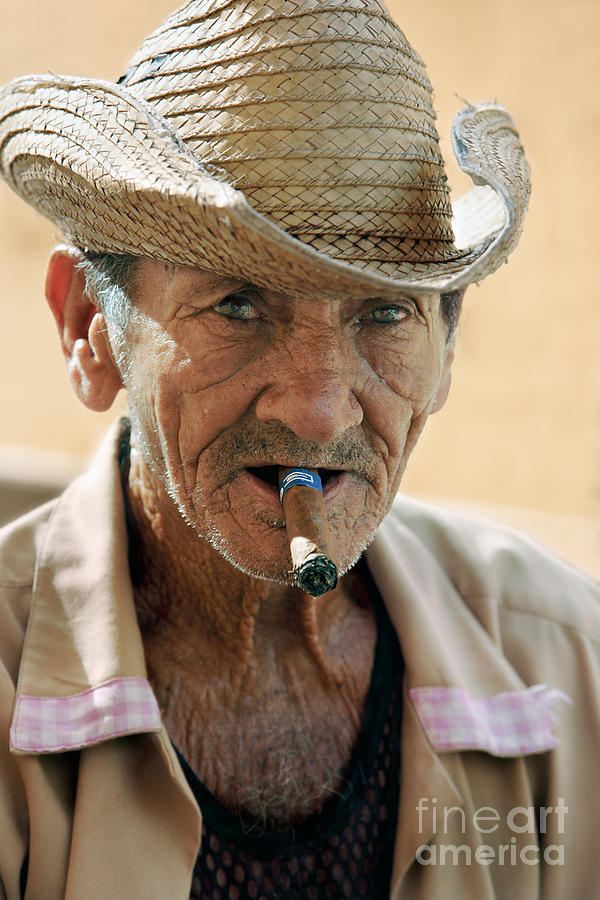 Portrait Photograph - Cigar smoking - Trinidad - Cuba #1 by Rod McLean