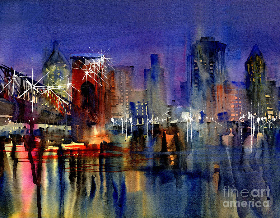 Cityscape Painting - Cincinnati Lights by John Byram Cityscape Painting - Cincinnati Lights by John Byram
