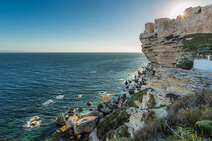 Citadel and houses of Bonifacio above towering white cliffs Photograph ...