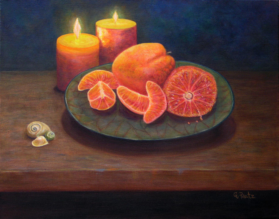 Citrus, Candles, and Shells Painting by Gay Pautz