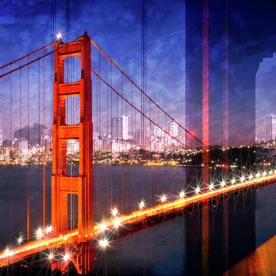 San Francisco Mixed Media - City Art Golden Gate Bridge Composing #1 by Melanie Viola