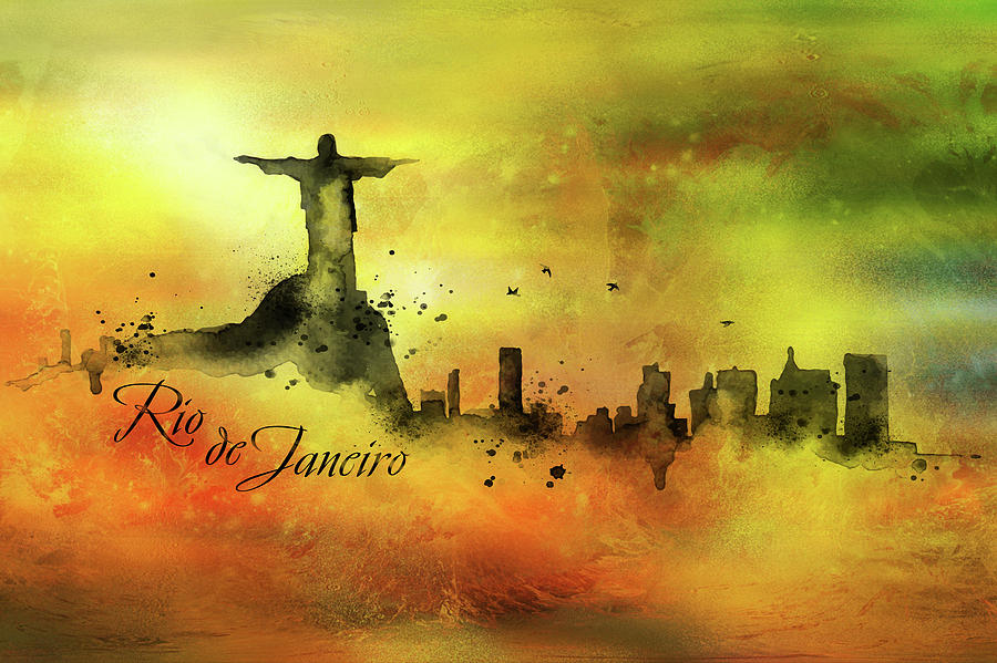 City skyline - Rio de Janeiro #1 Painting by Lilia S
