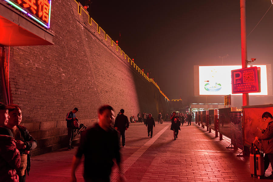 City Wall at Night Xian Shaanxi China #1 Photograph by Adam Rainoff