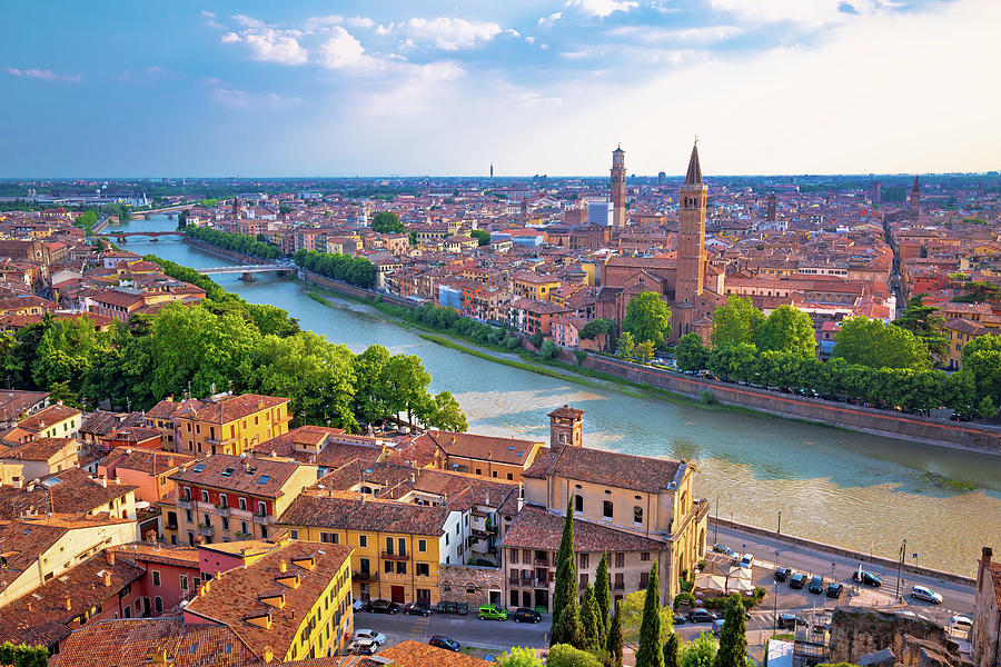 Ciy of Verona and Adige river aerial view Photograph by Brch ...