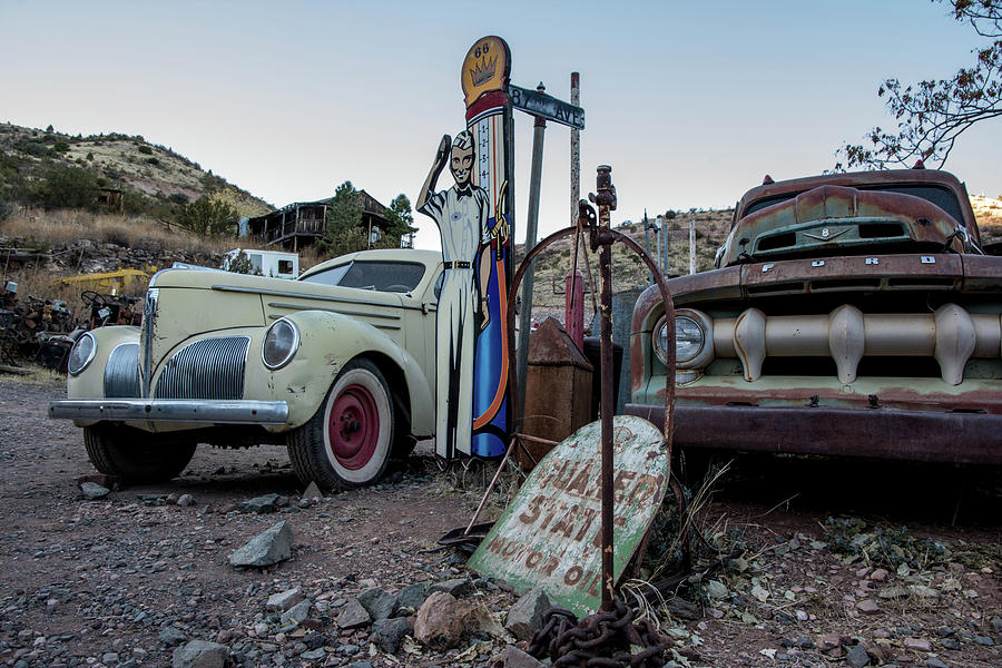Classic cars at the Gold King Mine in Jerome Arizona #1 Photograph by Nicole Freedman