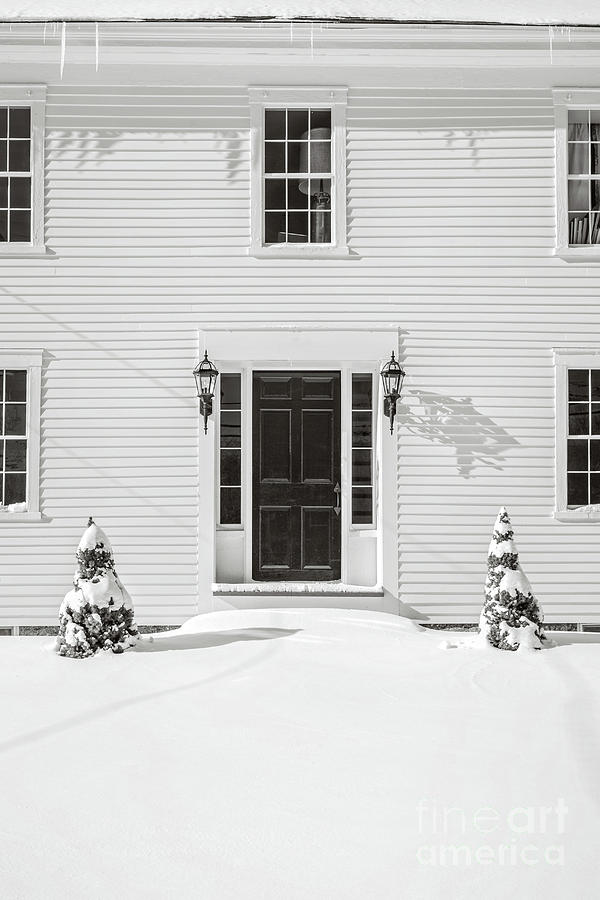 Classic New England Wood Framed Colonial Home in winter #1 Photograph by Edward Fielding