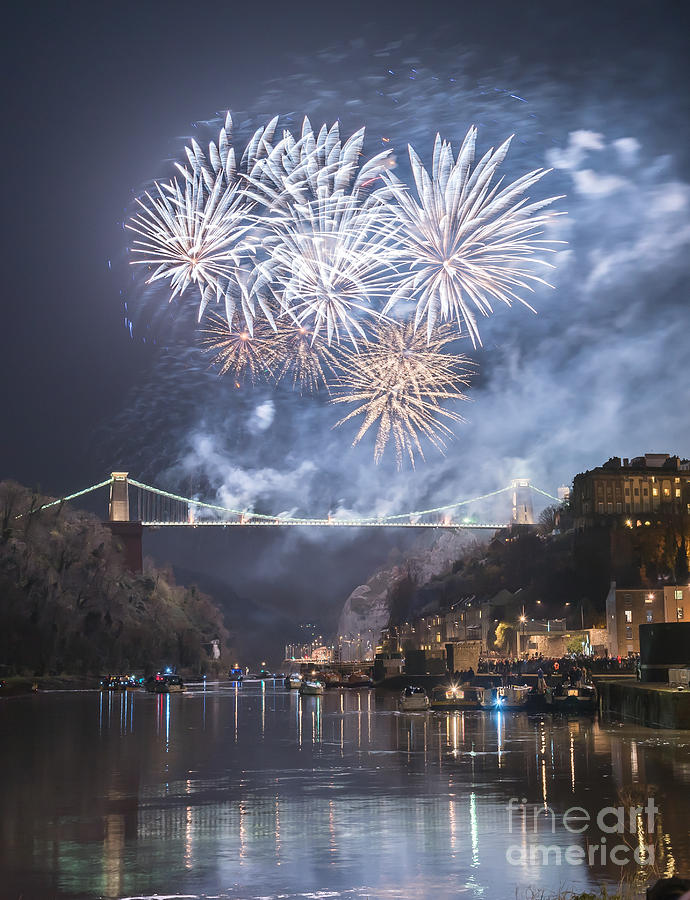 Fireworks Photograph - Clifton Suspension Bridge fireworks #1 by Colin Rayner