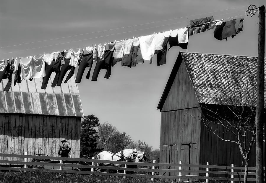 Nature Photograph - Clothes On The Line - Amish Farm #1 by Mountain Dreams