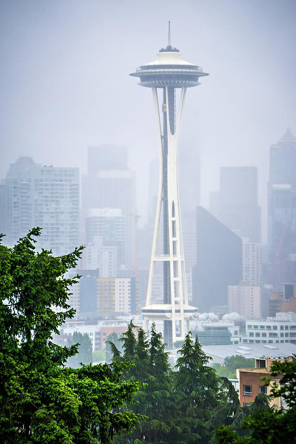 Cloudy And Foggy Day With Seattle Skyline #1 Photograph by Alex Grichenko