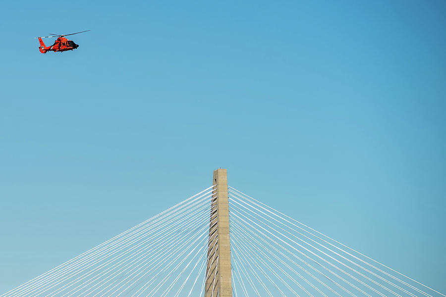 Coast Guard Flying Over Cooper River Bridge In Charleston Sc #1 Photograph by Alex Grichenko