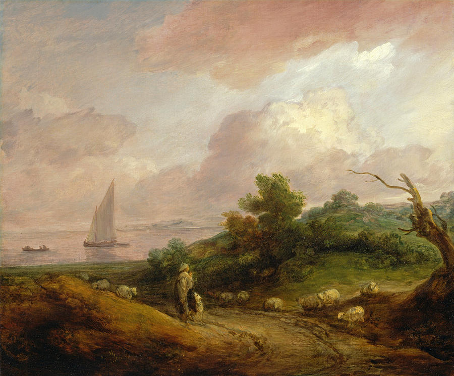 Coastal Landscape with a Shepherd and His Flock #1 Painting by Thomas Gainsborough