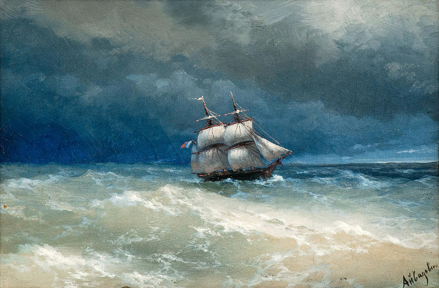 Coastal Scene with Stormy Waters #1 Painting by Ivan Konstantinovich Aivazovsky
