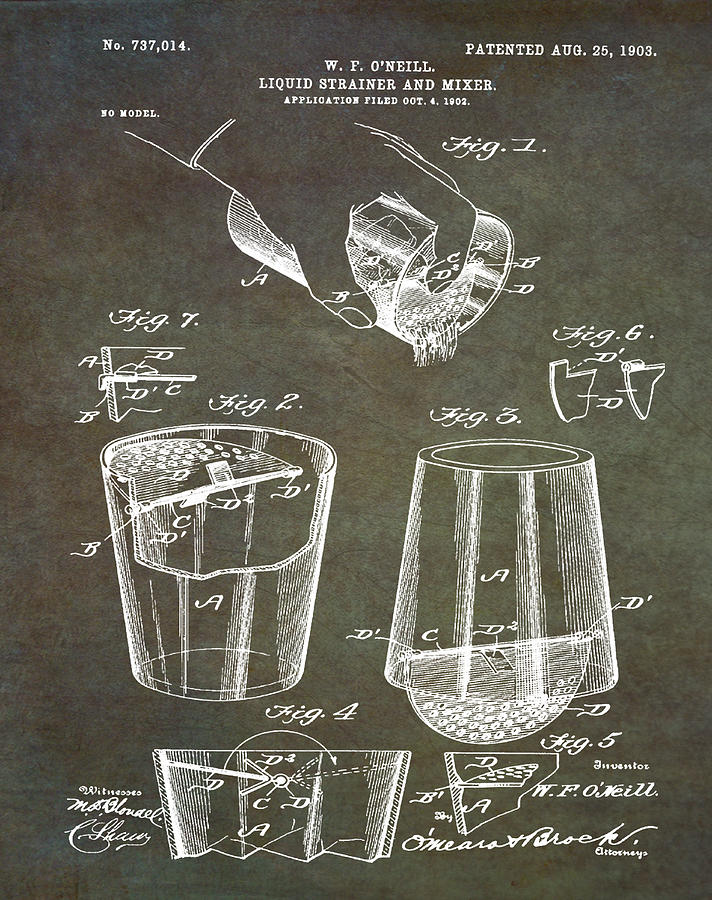 Cocktail Mixer Patent 1903 in Marble #1 Drawing by Bill Cannon